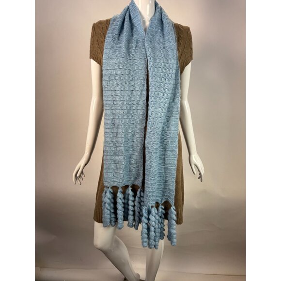 Light Blue Knit Scarf With Twisted Tassels By Green Tea Group - Picture 8 of 15